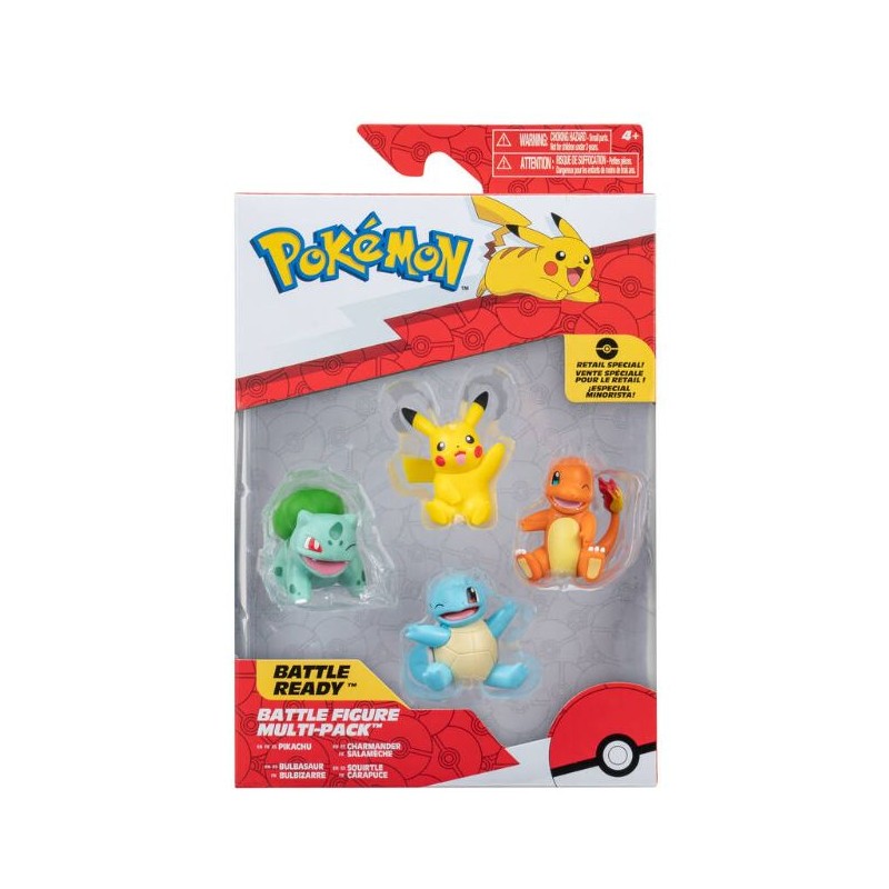 Pack 4 Figuras Pokémon Iniciales Kanto y Pikachu